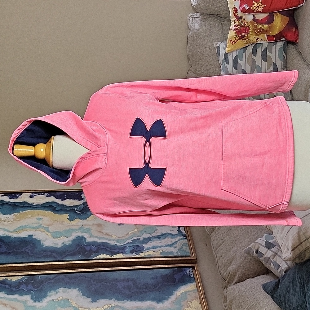 Under Armour Womens Cold Gear Pink Hoodie Pullover Sz Medium Big Logo Athletic